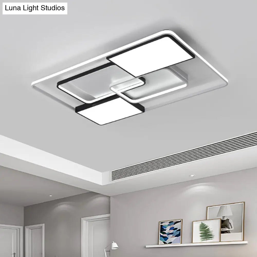 Adjustable Wide Led Flushmount Lighting - Modern White Rhombus/Rectangular Ceiling Lamp For Living