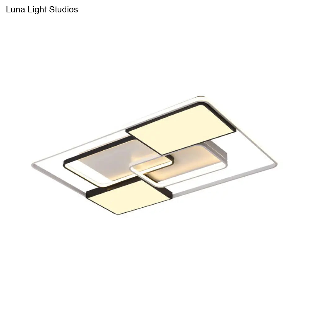 Adjustable Wide Led Flushmount Lighting - Modern White Rhombus/Rectangular Ceiling Lamp For Living