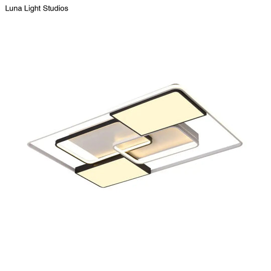 Adjustable Wide Led Flushmount Lighting - Modern White Rhombus/Rectangular Ceiling Lamp For Living