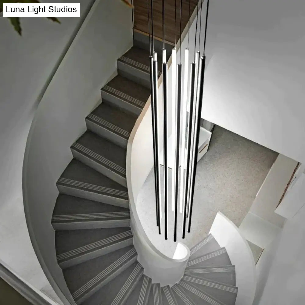 Adley - Black Stair Long Led Chandelier