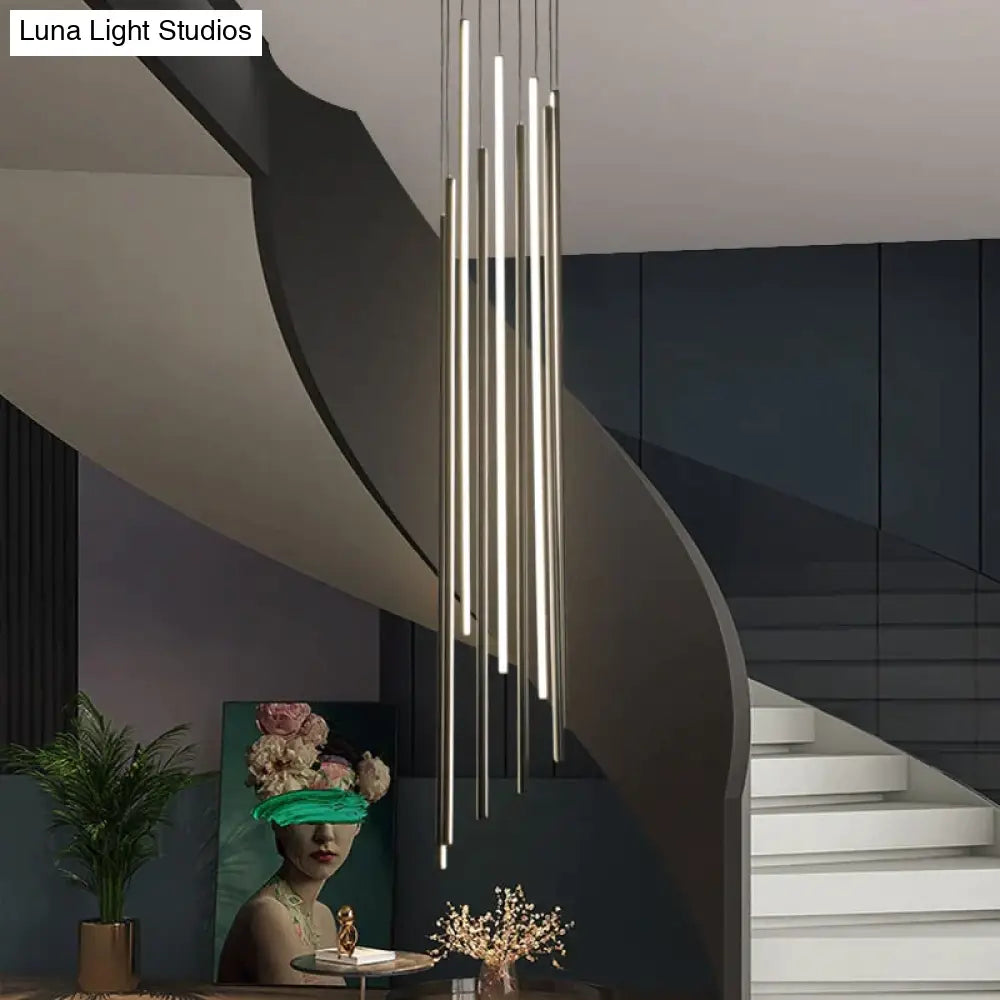 Adley - Black Stair Long Led Chandelier