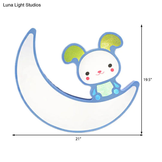 Adorable Acrylic Moon & Bunny Led Ceiling Lamp For Gamer Room