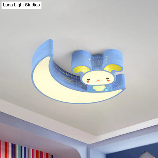 Adorable Acrylic Moon & Bunny Led Ceiling Lamp For Gamer Room Blue / White