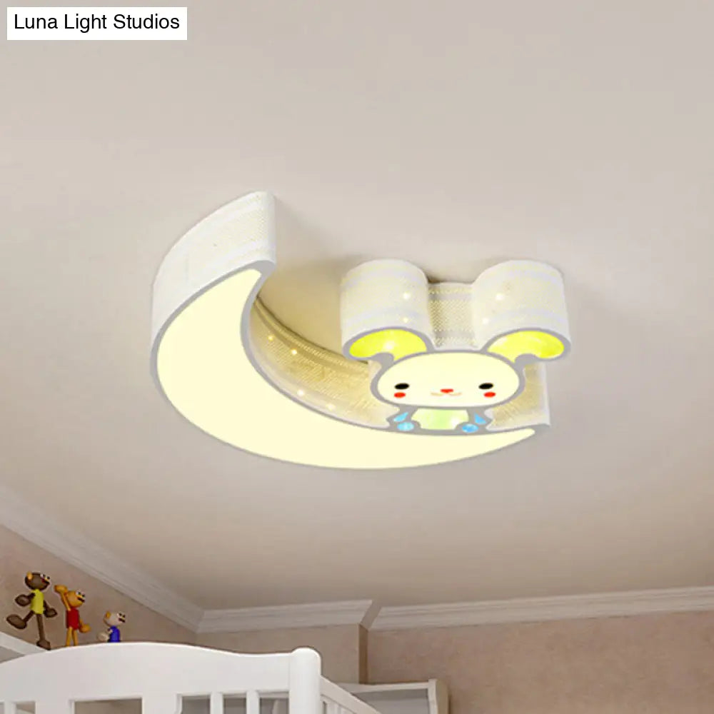 Adorable Acrylic Moon & Bunny Led Ceiling Lamp For Gamer Room