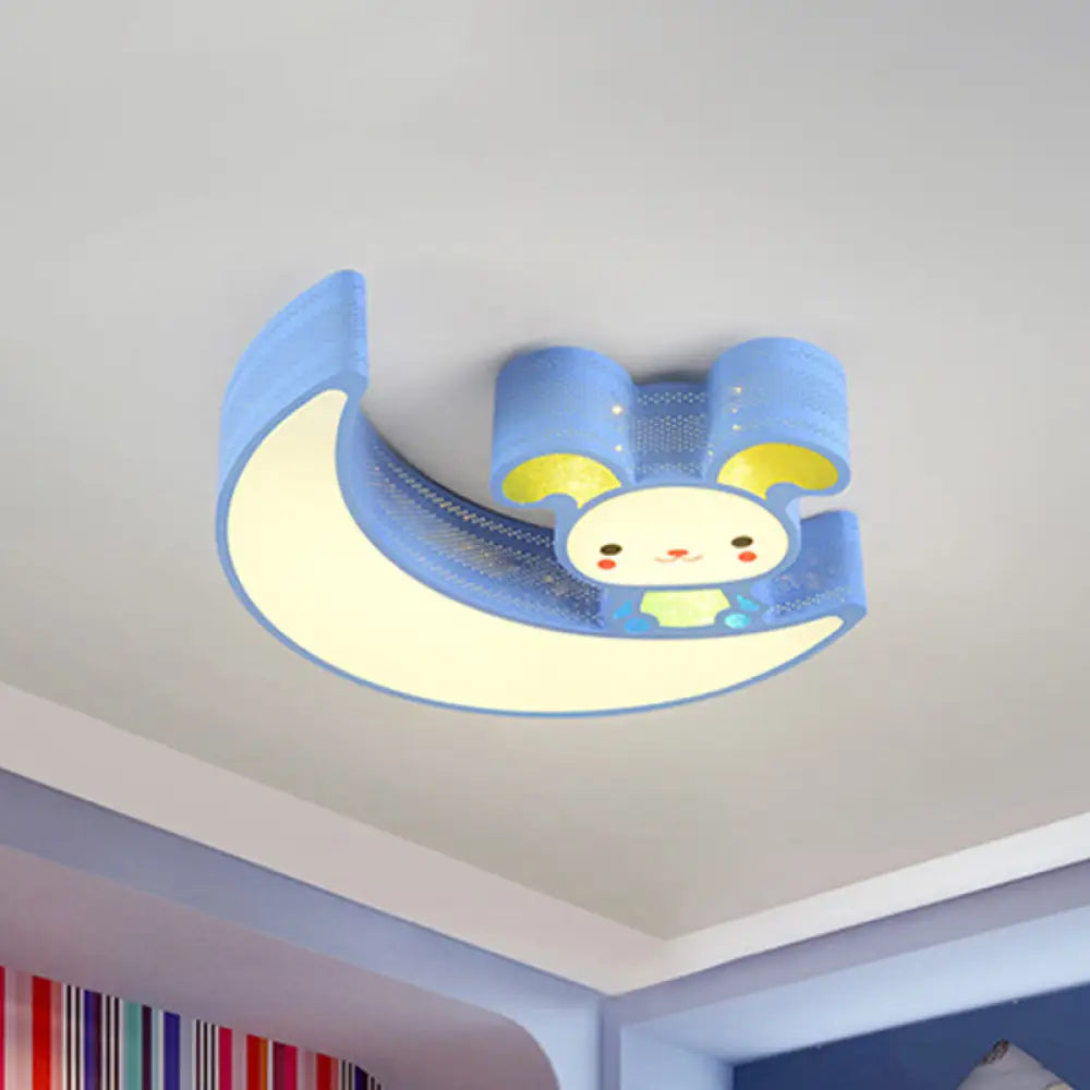 Adorable Acrylic Moon & Bunny Led Ceiling Lamp For Gamer Room Blue / White