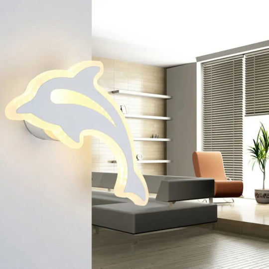 Adorable Animal Slim Wall Sconce - Acrylic White Led Light For Nursery Or Kindergarten / B Warm