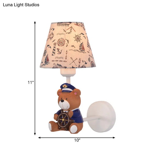 Adorable Bear Wall Light For Kids Bedrooms: Tapered Shade One Resin Sconce In Beige