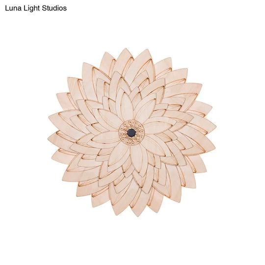 Adorable Beige Led Floral Wooden Wall Lamp: Perfect For Kids Bedroom & Hallway