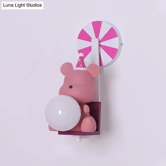 Adorable Birthday Bear Ball Wall Lamp - Cartoon Resin 1-Light Sconce Light