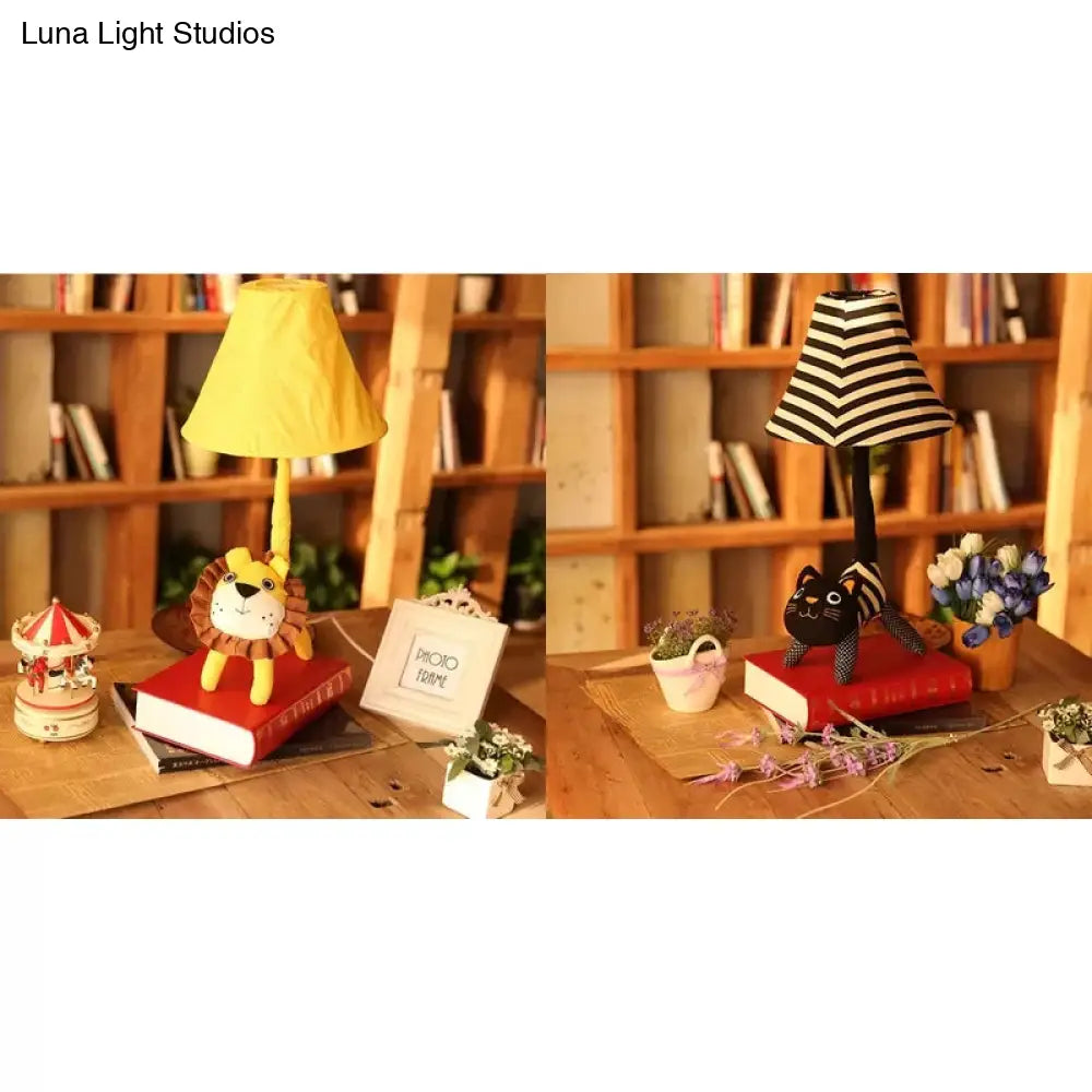 Adorable Fabric Animal Desk Light For Childrens Bedrooms - Single Table With Tapered Shade