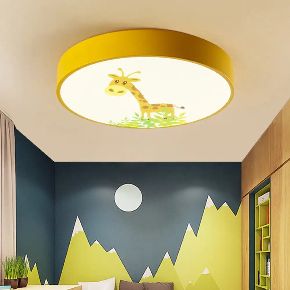 Adorable Giraffe-Themed Yellow Led Ceiling Mount Light For Baby Bedroom / 12’