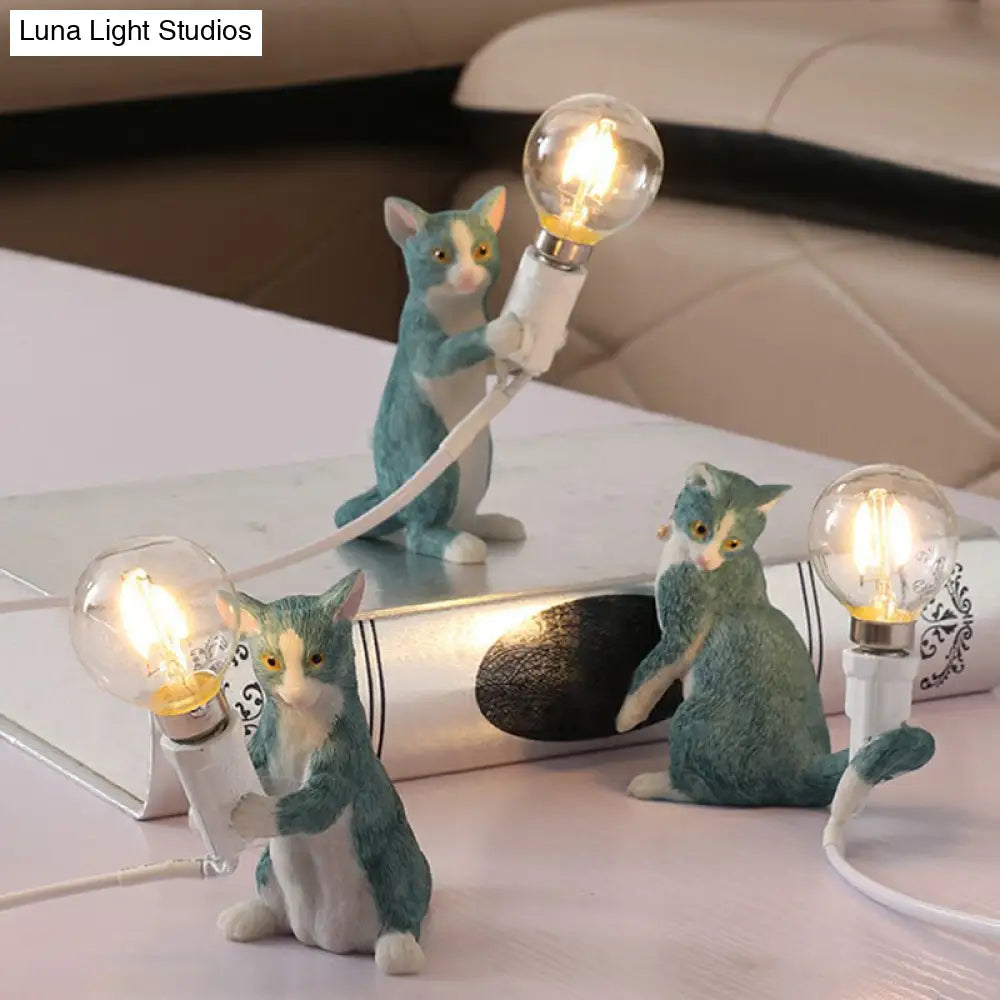 Adorable Kitten Nightstand Lamp Decorative Resin Child-Friendly 1-Bulb Ideal For Childrens Bedroom