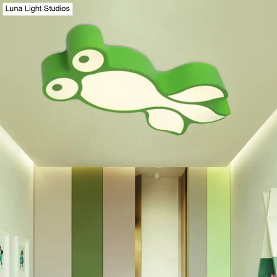 Adorable Little Goldfish Ceiling Light: Acrylic Led Flush Mount For Kids Bedrooms Green / White