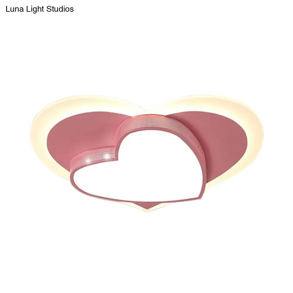 Adorable Pink Heart Led Ceiling Lamp For Girls Bedroom - Acrylic & Metal Construction
