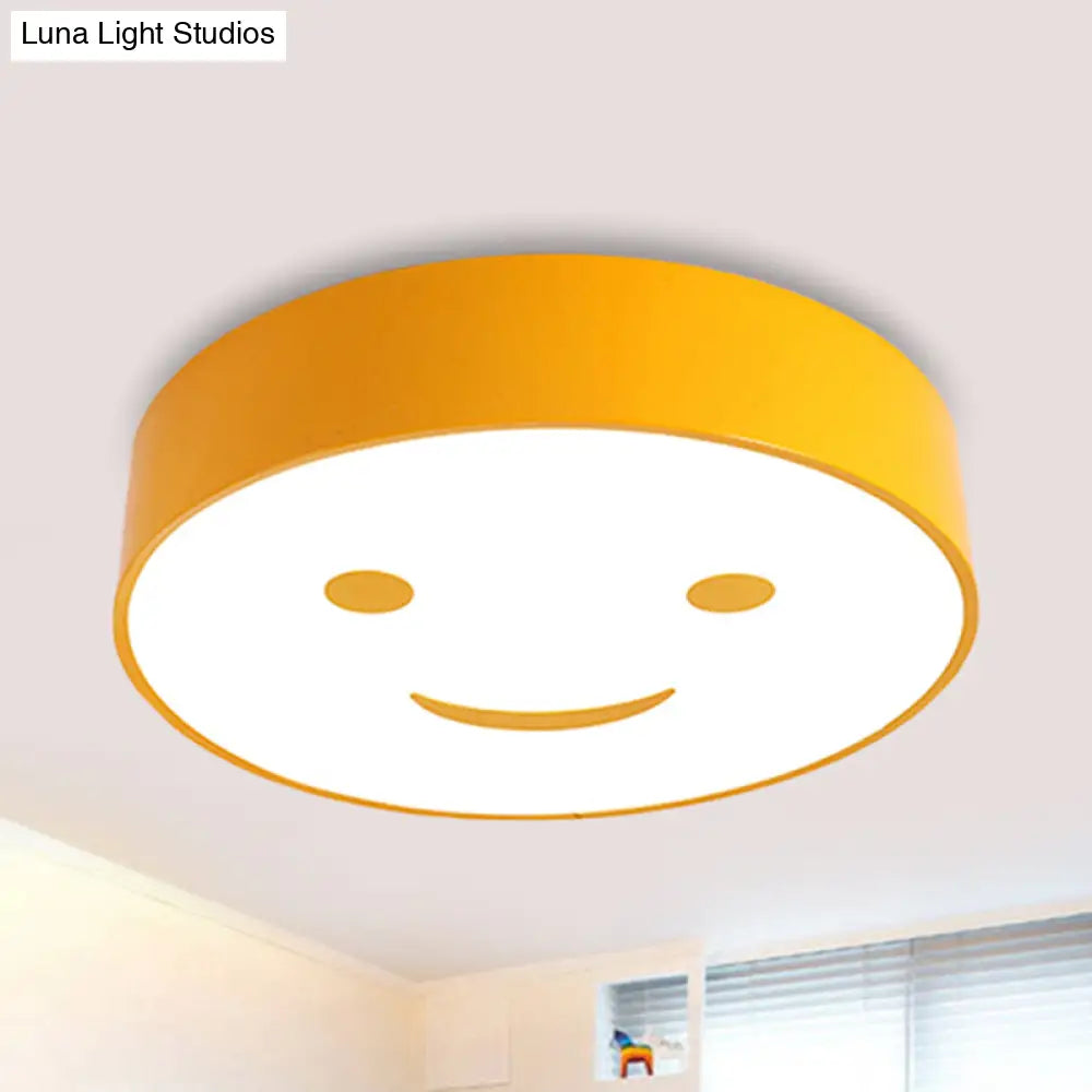 Adorable Smiling Face Led Baby Bedroom Ceiling Light - Round Flush Mount Acrylic Lamp Yellow / 12
