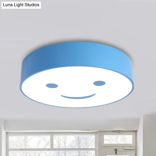 Adorable Smiling Face Led Baby Bedroom Ceiling Light - Round Flush Mount Acrylic Lamp Blue / 12
