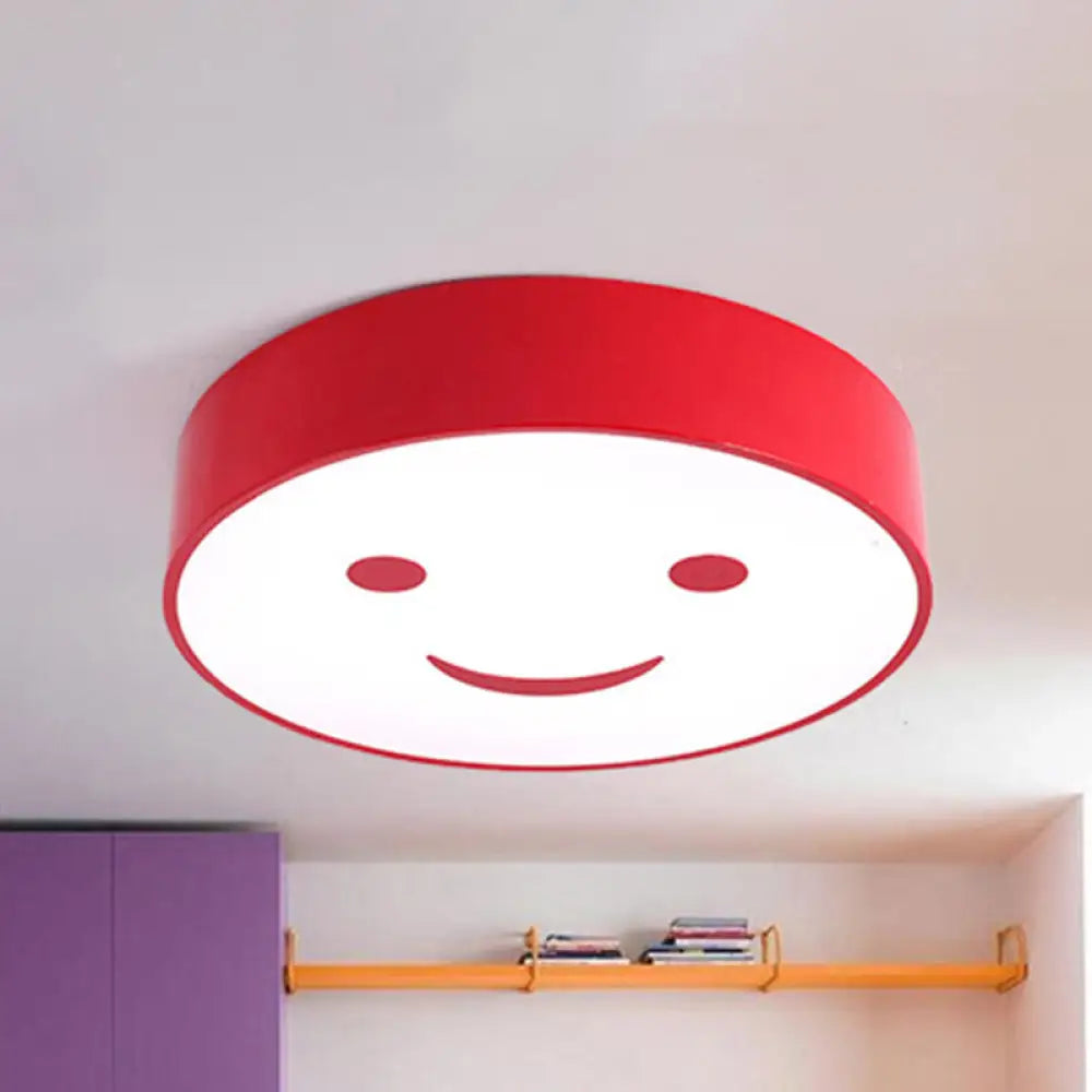Adorable Smiling Face Led Baby Bedroom Ceiling Light - Round Flush Mount Acrylic Lamp Red / 12’