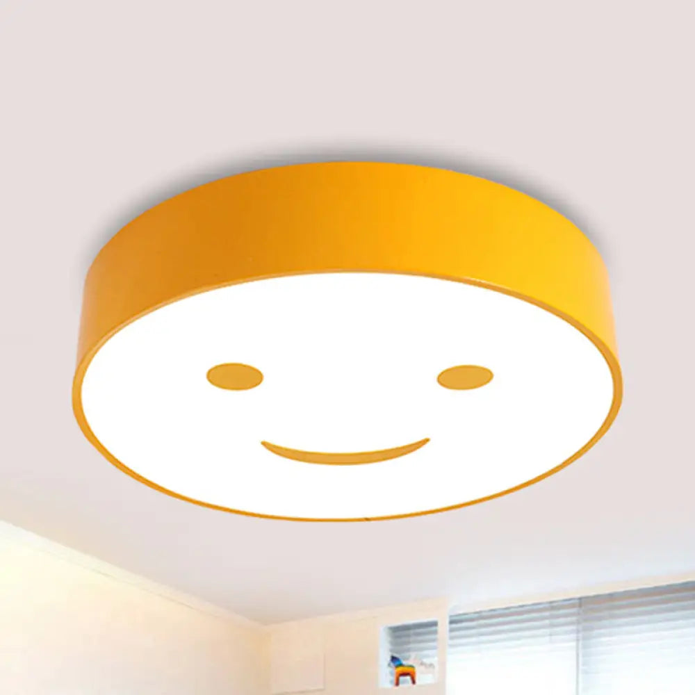 Adorable Smiling Face Led Baby Bedroom Ceiling Light - Round Flush Mount Acrylic Lamp Yellow /