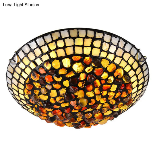 Agate Amber Ceiling Light: Mediterranean Flush Mount With Shell Decor