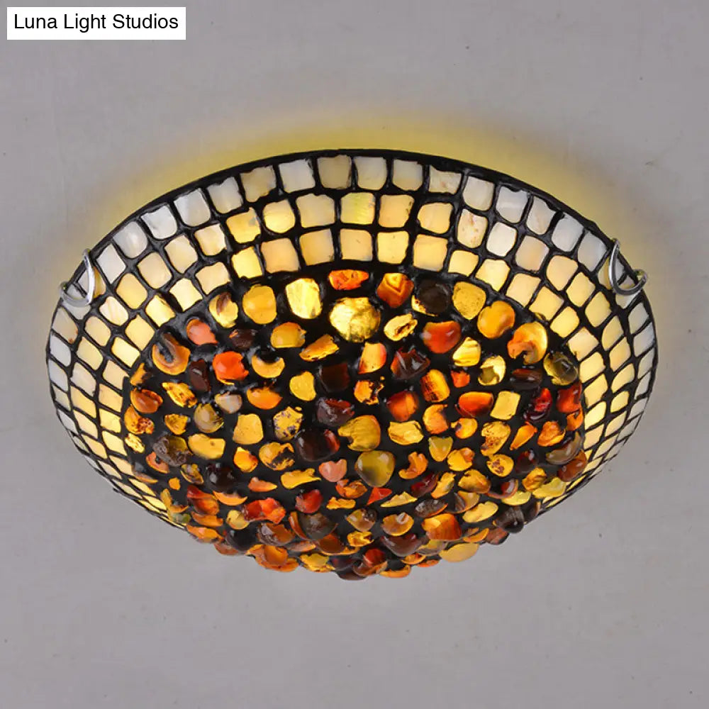 Agate Amber Ceiling Light: Mediterranean Flush Mount With Shell Decor