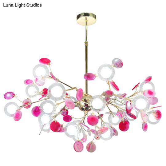Agate Leaf Suspension Lighting Chandelier With Double Ball Glass Shade For Artistic Living Room