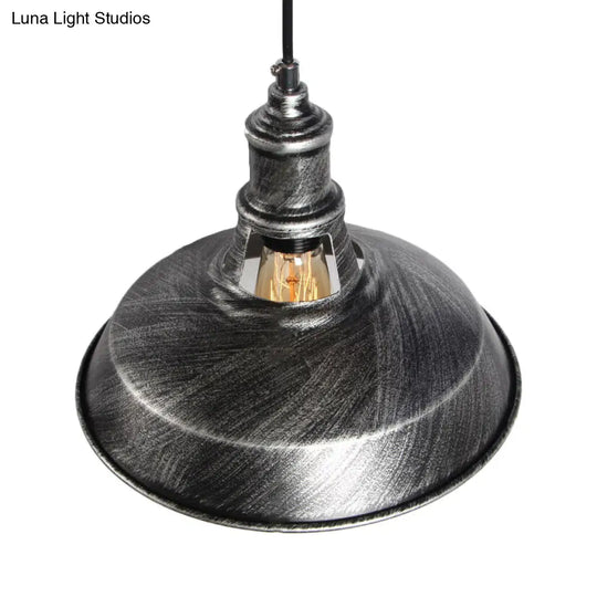 Vintage Aged Silver/Rust Barn Pendant Light | Wrought Iron 1-Light 10.5/12/15 Diameter
