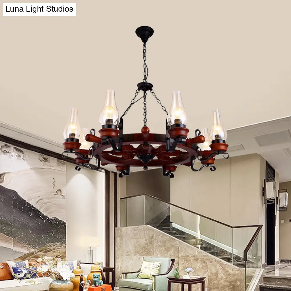 Alamak - 6/8-Light Drop Pendant Factory Vase Clear Glass Chandelier Light Fixture With Wood Rudder