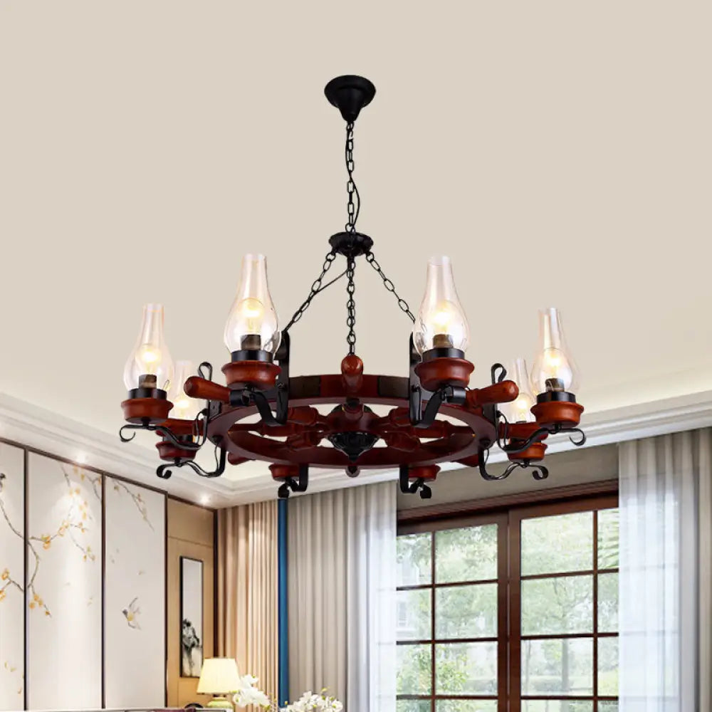 Alamak - 6/8-Light Drop Pendant Factory Vase Clear Glass Chandelier Light Fixture With Wood Rudder