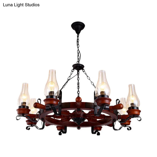 Alamak - 6/8-Light Drop Pendant Factory Vase Clear Glass Chandelier Light Fixture With Wood Rudder