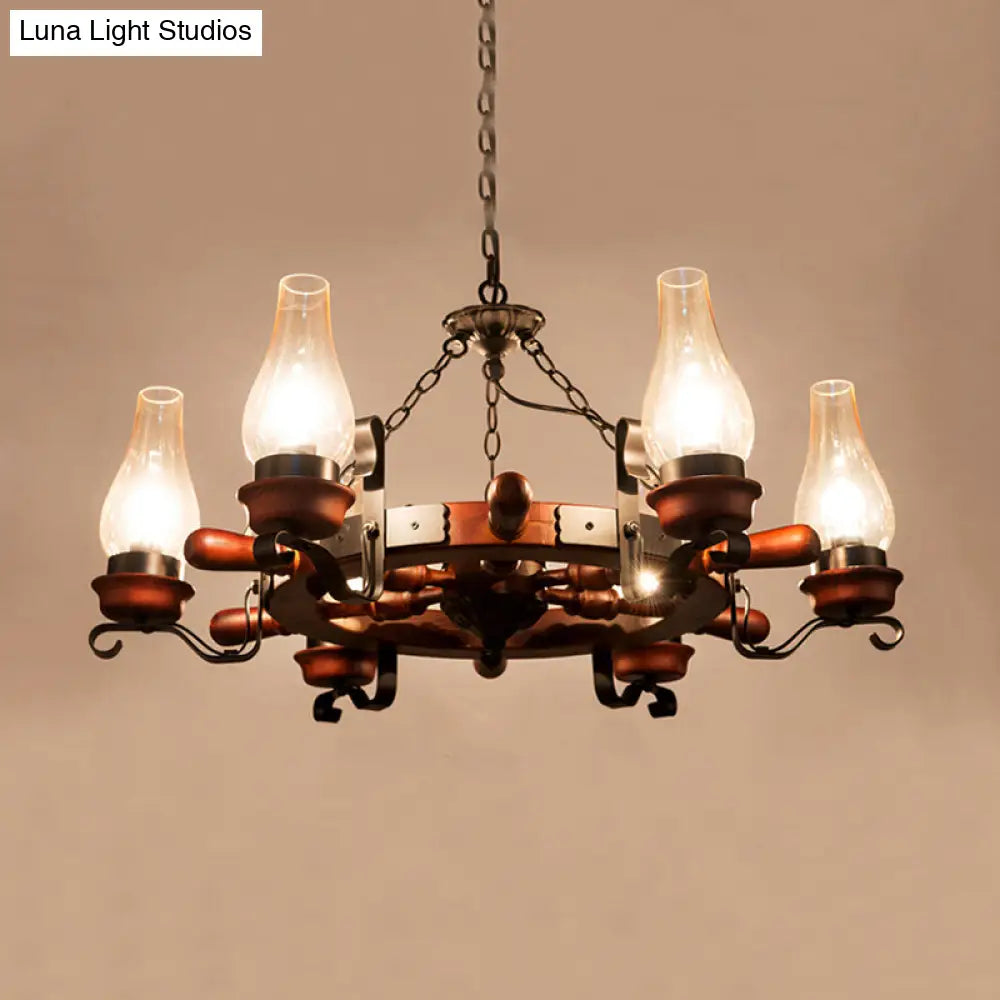 Alamak - 6/8-Light Drop Pendant Factory Vase Clear Glass Chandelier Light Fixture With Wood Rudder