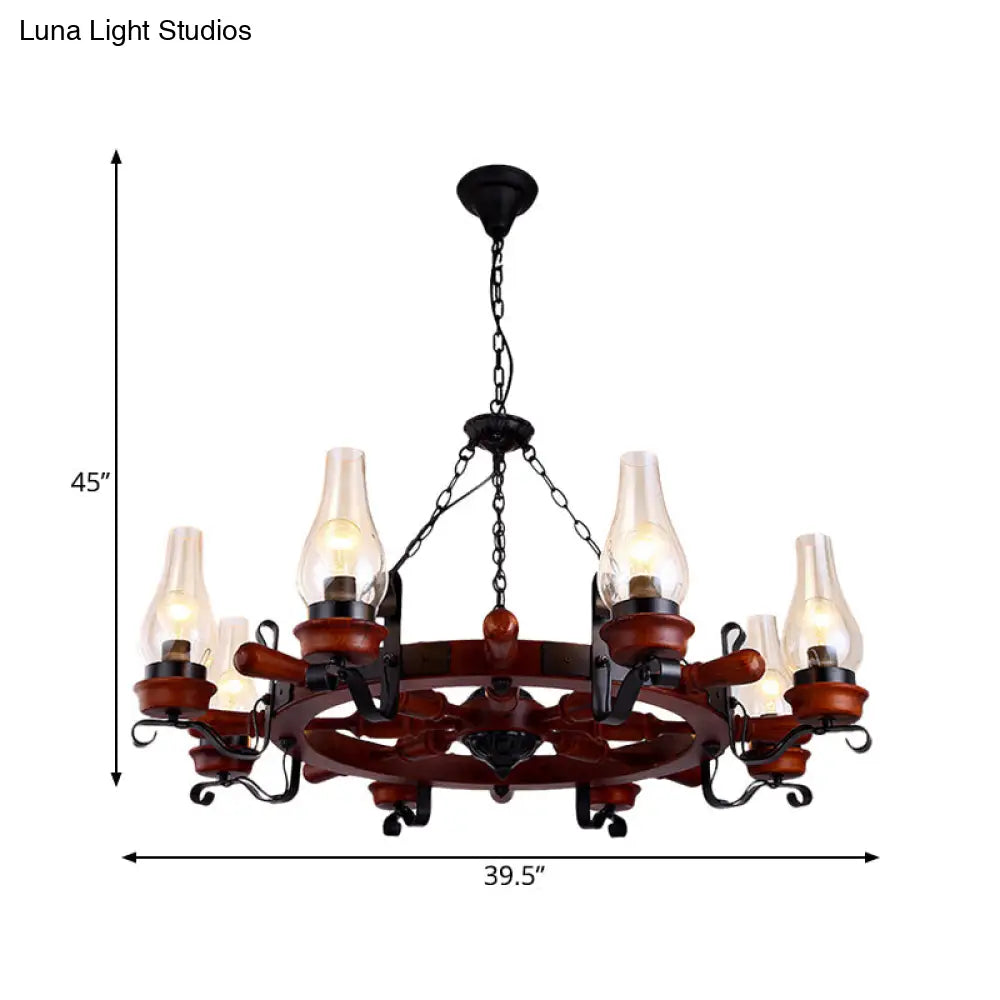 Alamak - 6/8-Light Drop Pendant Factory Vase Clear Glass Chandelier Light Fixture With Wood Rudder