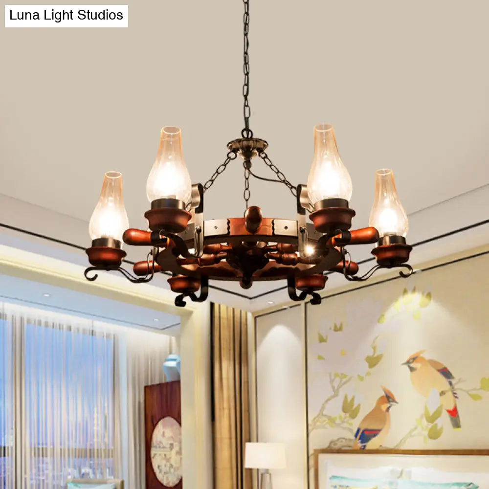 Alamak - 6/8-Light Drop Pendant Factory Vase Clear Glass Chandelier Light Fixture With Wood Rudder