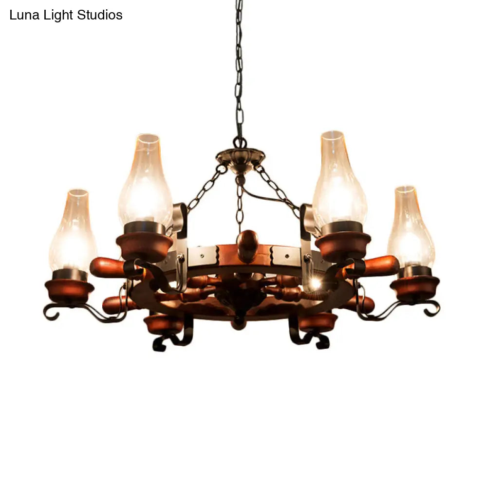 Alamak - 6/8-Light Drop Pendant Factory Vase Clear Glass Chandelier Light Fixture With Wood Rudder