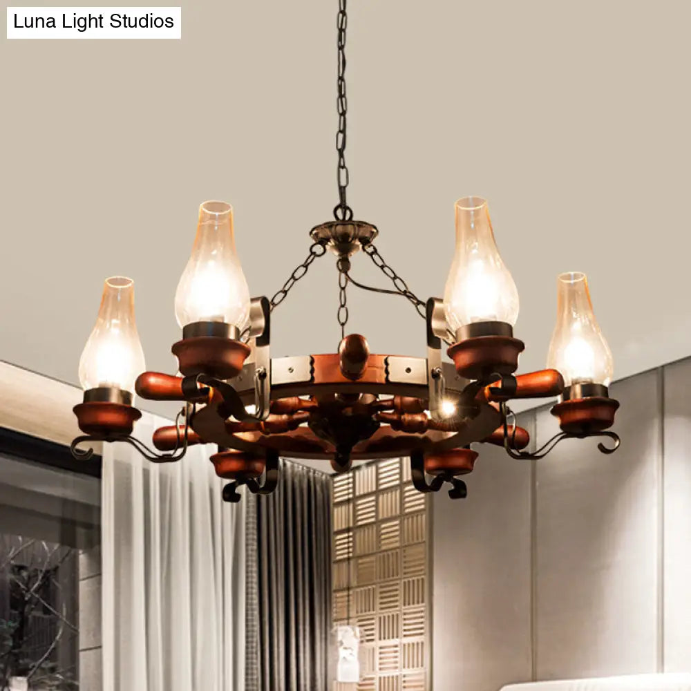 Alamak - 6/8-Light Drop Pendant Factory Vase Clear Glass Chandelier Light Fixture With Wood Rudder