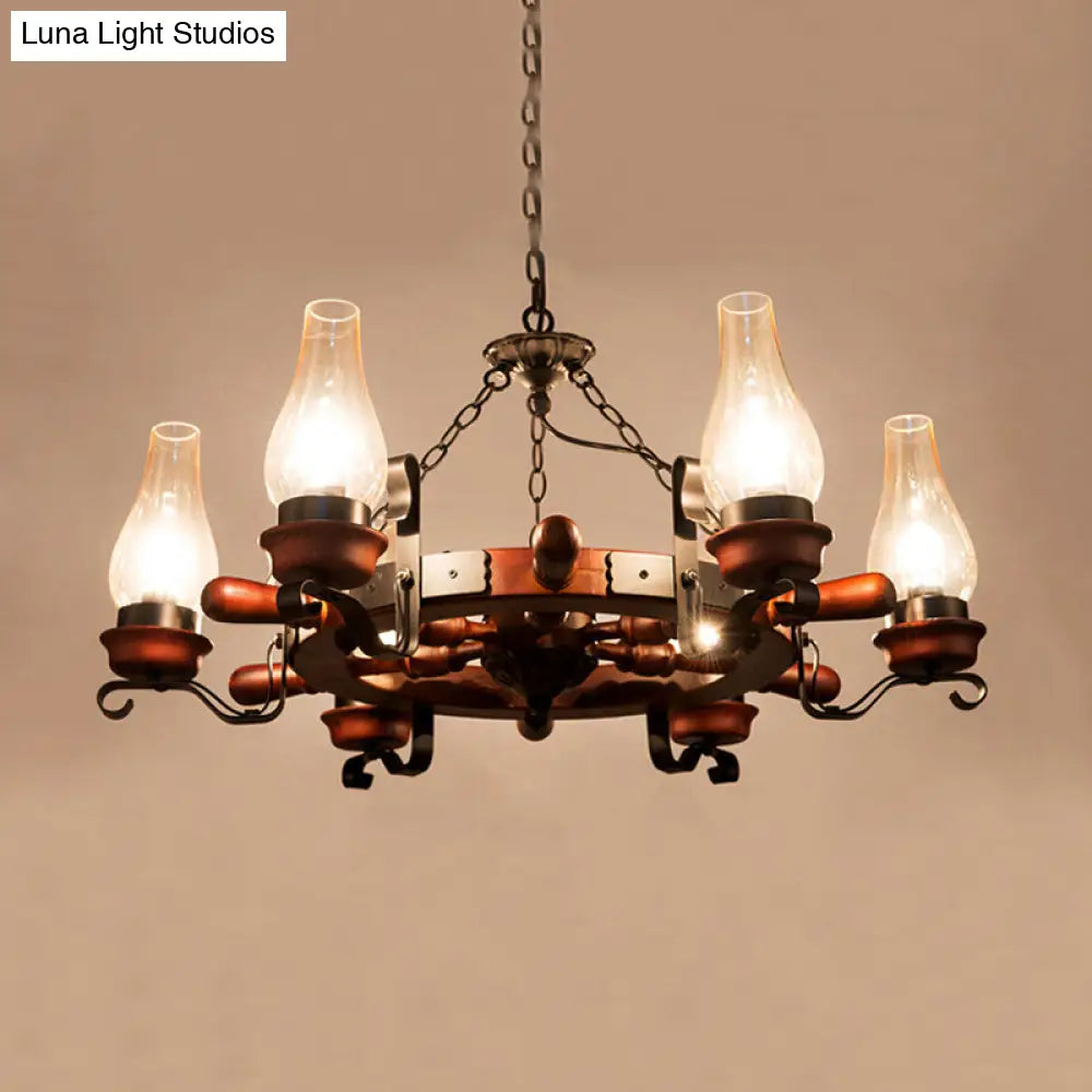 Alamak - 6/8-Light Drop Pendant Factory Vase Clear Glass Chandelier Light Fixture With Wood Rudder