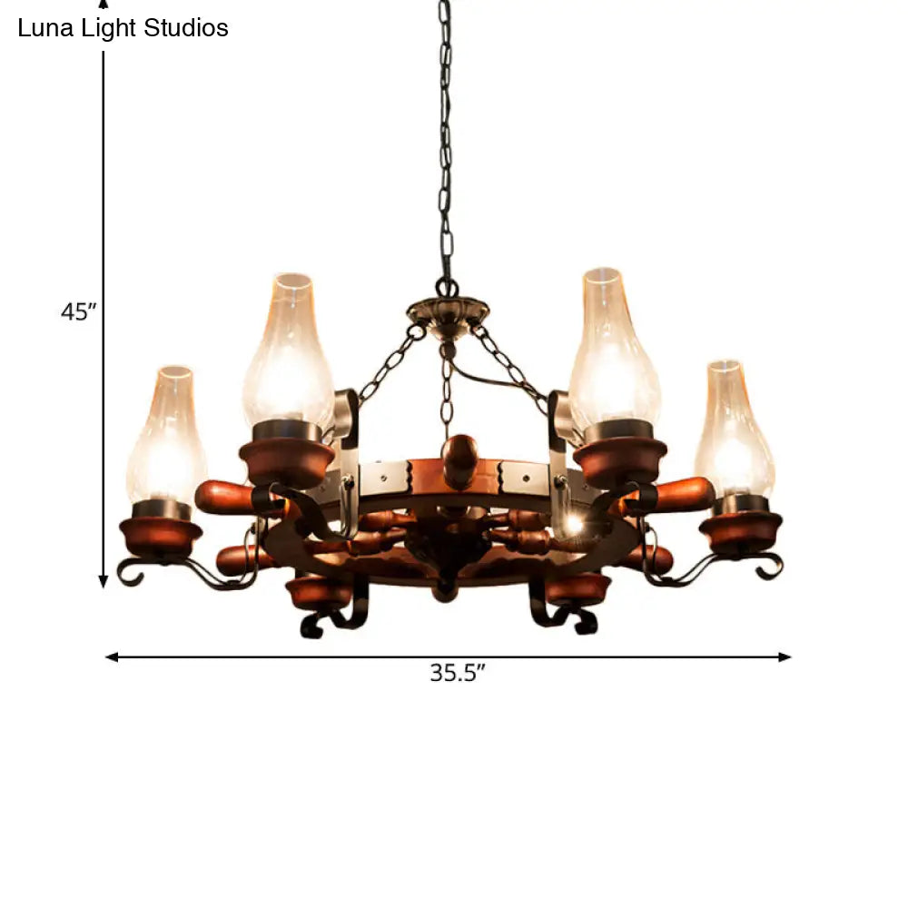 Alamak - 6/8-Light Drop Pendant Factory Vase Clear Glass Chandelier Light Fixture With Wood Rudder