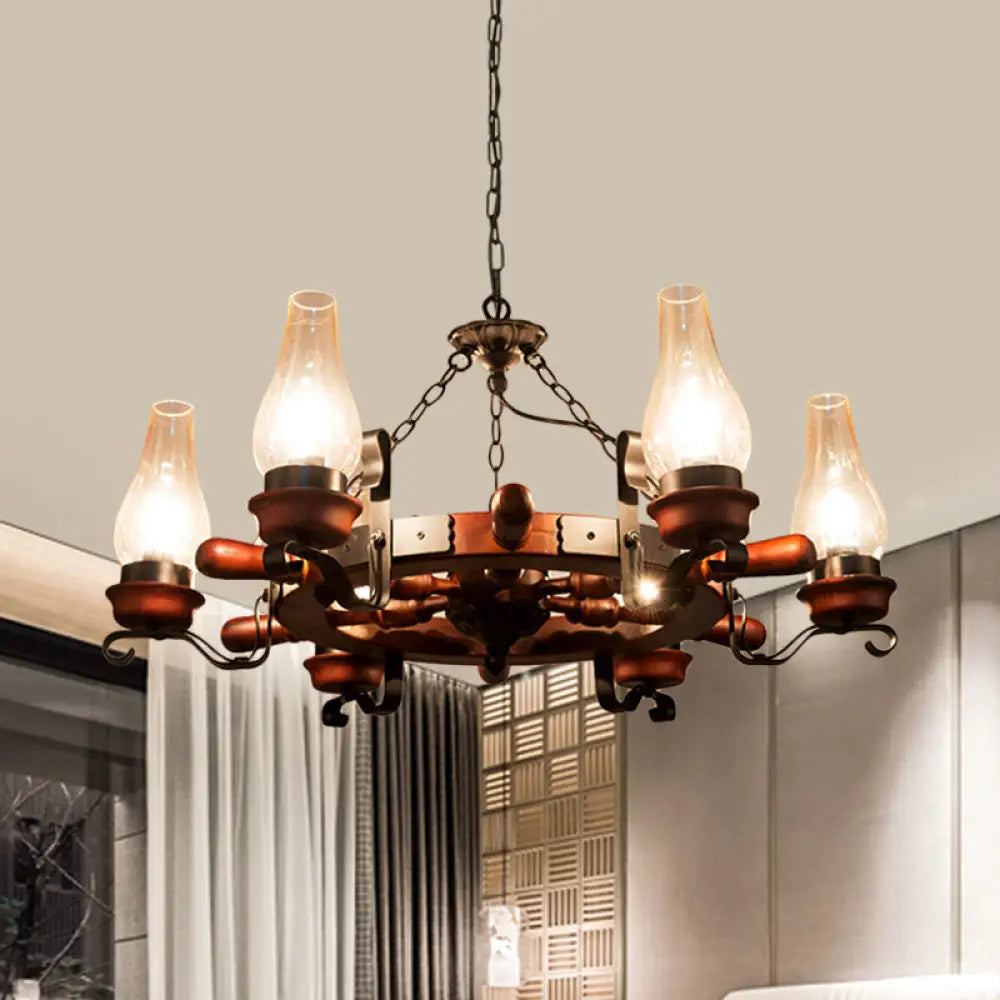 Alamak - 6/8-Light Drop Pendant Factory Vase Clear Glass Chandelier Light Fixture With Wood Rudder