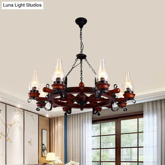 Alamak - 6/8-Light Drop Pendant Factory Vase Clear Glass Chandelier Light Fixture With Wood Rudder