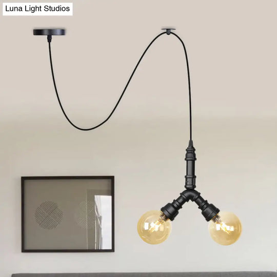 Alamak - Modern Amber Glass Pendant Chandelier With Swag Design