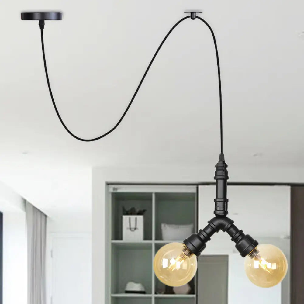 Alamak - Modern Amber Glass Pendant Chandelier With Swag Design Black / B