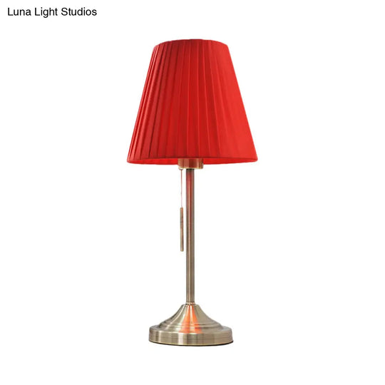 Alaraph - Conic Night Lamp: Modern Pleated Fabric Table Light In Beige/Red