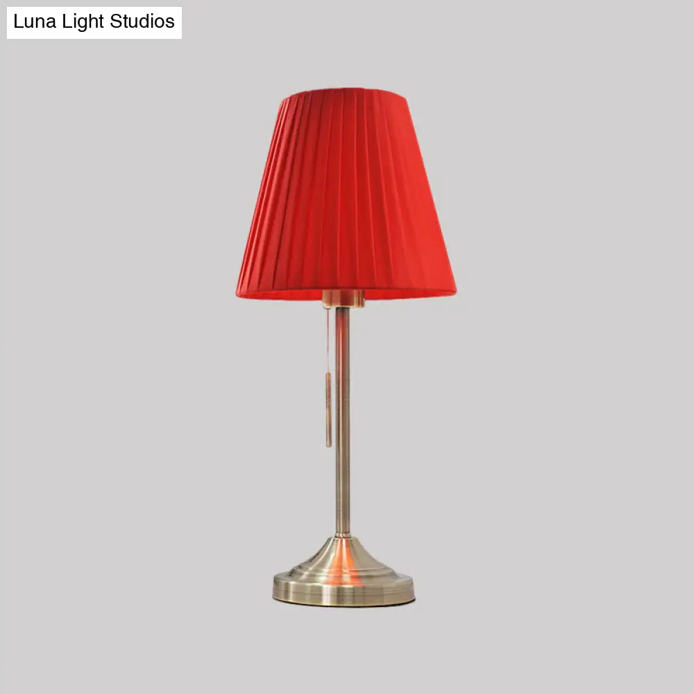 Alaraph - Conic Night Lamp: Modern Pleated Fabric Table Light In Beige/Red