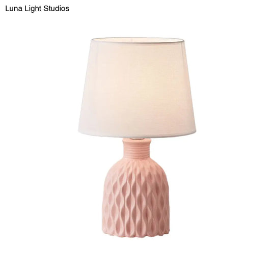 Contemporary Cone Table Lamp - Fabric Shade Ceramic Base 1 Bulb Pink/Lemon Green/Royal Blue Reading