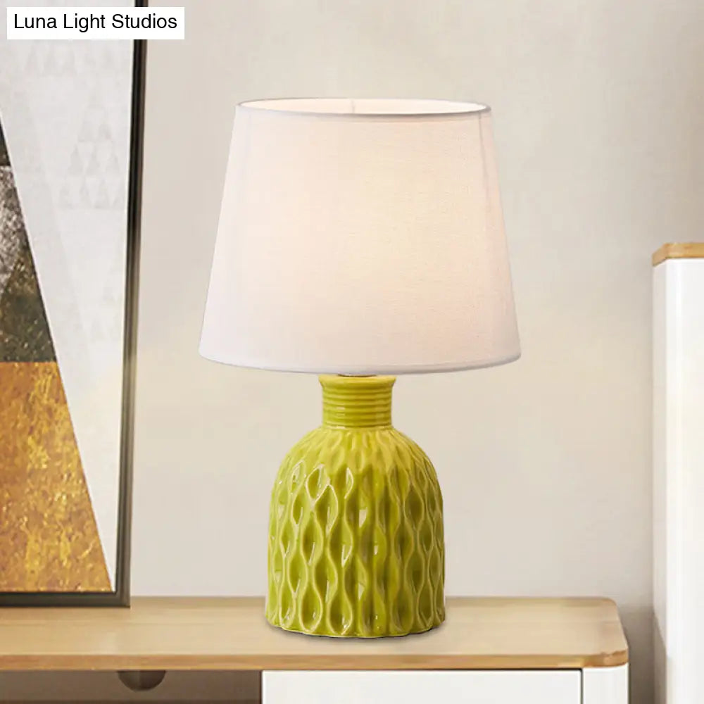 Contemporary Cone Table Lamp - Fabric Shade Ceramic Base 1 Bulb Pink/Lemon Green/Royal Blue Reading