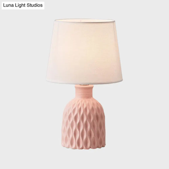 Contemporary Cone Table Lamp - Fabric Shade Ceramic Base 1 Bulb Pink/Lemon Green/Royal Blue Reading