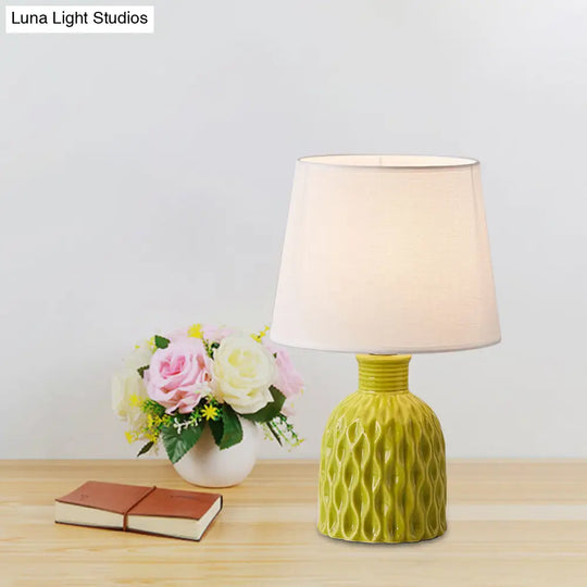 Contemporary Cone Table Lamp - Fabric Shade Ceramic Base 1 Bulb Pink/Lemon Green/Royal Blue Reading