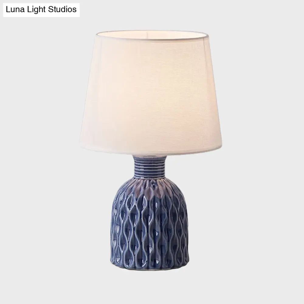 Contemporary Cone Table Lamp - Fabric Shade Ceramic Base 1 Bulb Pink/Lemon Green/Royal Blue Reading