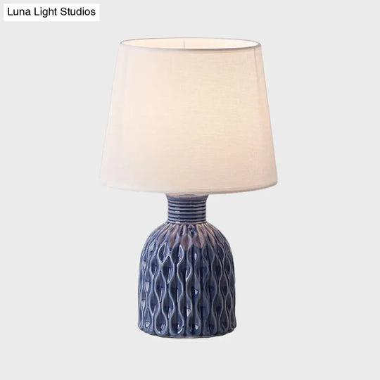 Contemporary Cone Table Lamp - Fabric Shade Ceramic Base 1 Bulb Pink/Lemon Green/Royal Blue Reading