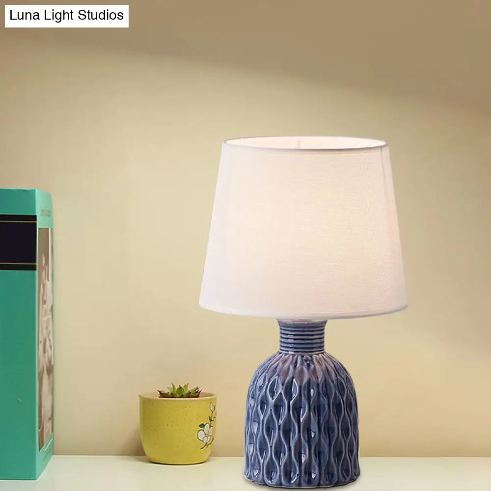 Contemporary Cone Table Lamp - Fabric Shade Ceramic Base 1 Bulb Pink/Lemon Green/Royal Blue Reading