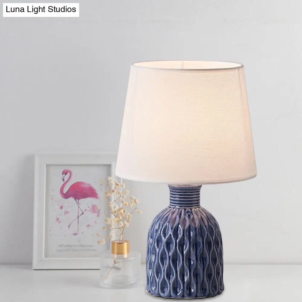 Contemporary Cone Table Lamp - Fabric Shade Ceramic Base 1 Bulb Pink/Lemon Green/Royal Blue Reading